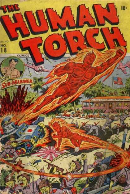 Human Torch 18 - Sub-mariner - Tank - American Flag - Mac Arthurs Headquarters - Trees