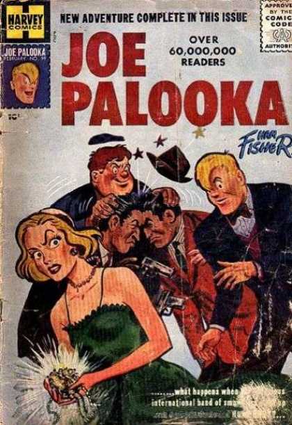 Joe Palooka 99 - Jewels - Girl - Guns - Brown Hat - Green Dress