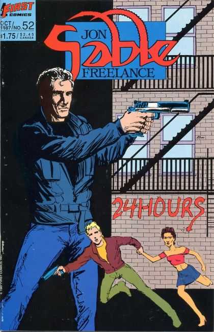 24 Hours - Pistol - Fire Escape - Oct 1987 - No 52 - Mike Grell Jon Sable Freelance 52 - 24 Hours - Pistol - Fire Escape - Oct 1987 - No 52 - Mike Grell