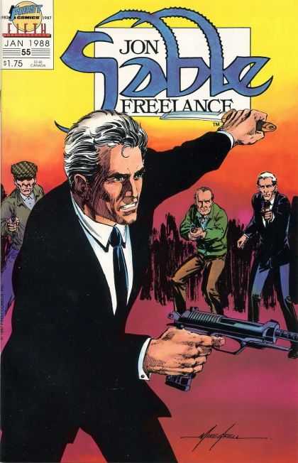 January 1988 - No 55 - Suit - Gun - Men - Mike Grell Jon Sable Freelance 55 - January 1988 - No 55 - Suit - Gun - Men - Mike Grell