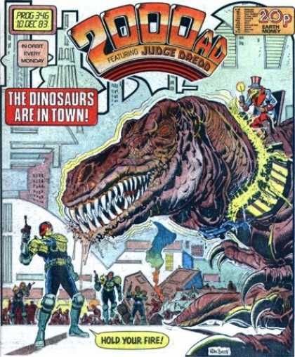 Judge Dredd - 2000 AD 346 - Dinosaurs - Uncle Sam - Hold Your Fire - T-rex - Prog 346