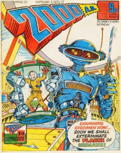 Judge Dredd - 2000 AD 37 - Robot - Speech Bubble - Trapped Man - Plague - Humans