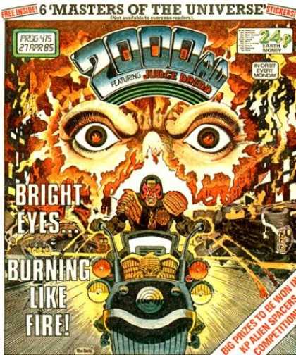 Judge Dredd - 2000 AD 415 - Fire - Eyes - Motorcycle - Armor - Burning