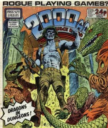 Judge Dredd - 2000 AD 429 - Dragons In Dungeons - Issue 429 - Man With Lizards Around Him - Man Holding Gun - August 1985 Issue