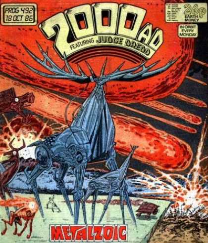 Judge Dredd - 2000 AD 492 - Metalzoic - Machine - Robot - Deer - Asteriod