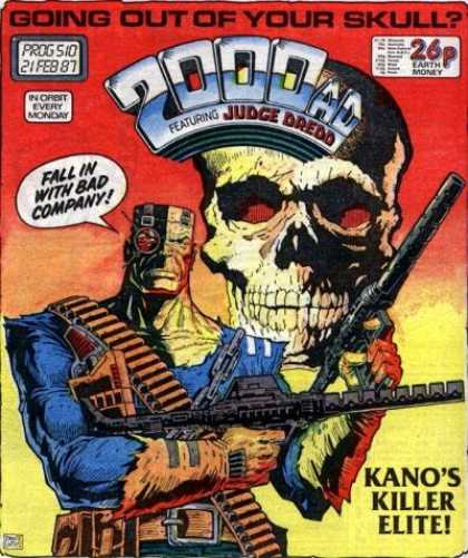 Judge Dredd - 2000 AD 510 - Gun - Skull - Red Fear - No Bones About It - Crossbone My Guns And Hope To Die