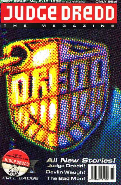 Judge Dredd Megazine II 1 - First Issue - Pixels - May 1992 - Free Badge - The Bad Man