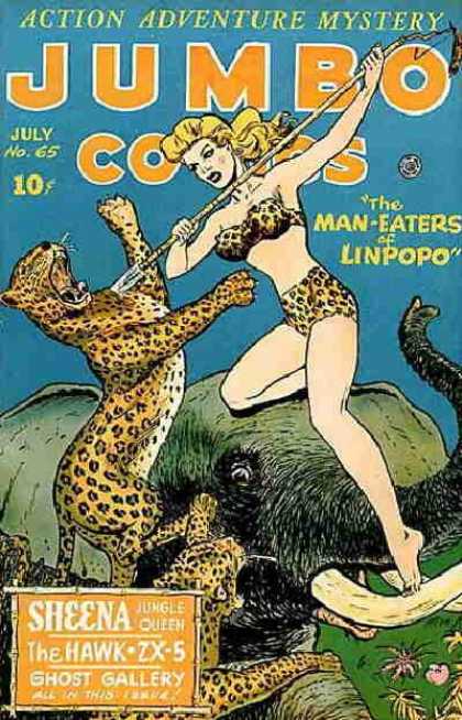 Sheena - Elephant - Jumbo Comics - Man Eaters - Mystery Jumbo Comics 65 - Sheena - Elephant - Jumbo Comics - Man Eaters - Mystery
