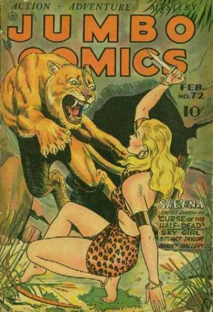 Lion - Cave - Dagger - Sheena - Curse Of The Half-dead Girl Jumbo Comics 72 - Lion - Cave - Dagger - Sheena - Curse Of The Half-dead Girl