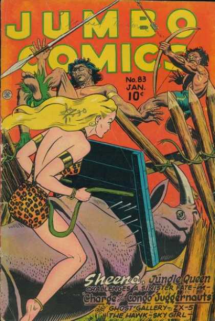 Sheena Jungle Queen - Rhino - Bow And Arrow - Congo Juggernauts - Number 83 Jumbo Comics 83 - Sheena Jungle Queen - Rhino - Bow And Arrow - Congo Juggernauts - Number 83