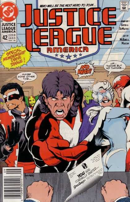 Justice League America 42 - Next Hero - No Way - Invitation - No Thanks - Someother Time - Adam Hughes