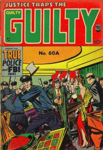 Justice Traps the Guilty 60 - Justice Traps The Guilty - True Police And Fbi - Woman With Red Dress - Gun In Mans Hand - Group Of Pepple Fighting