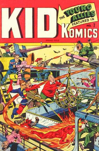 Kid Komics 7 - Young Allies - Airplanes - Ship - Battle - Gunfire - Alex Schomburg