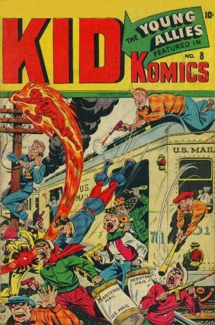 Kid Komics 8 - Flame Guy - Guns - Telephone Pole - Us Mail - Baseball Bat - Alex Schomburg