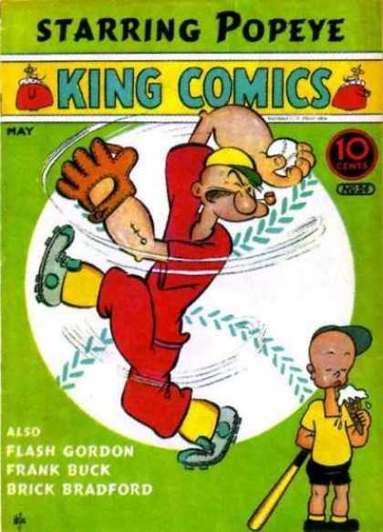 King Comics 26 - Popeye - Playing Baseball - Pitcher And Catcher - Eating Ice Cream - Baseball Bat