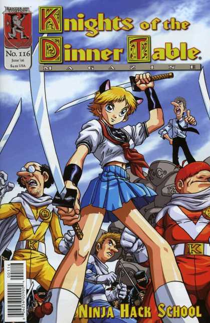 Knights of the Dinner Table 116 - Swords - Blue Pleated Skirt - Cat Ears - Ninja Hack School - K Belt Buckles