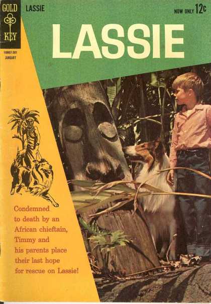 Lassie 60 - Famous Television Dog - African Cheiftan - Gold Key - Boy And Dog - Wooden Statue