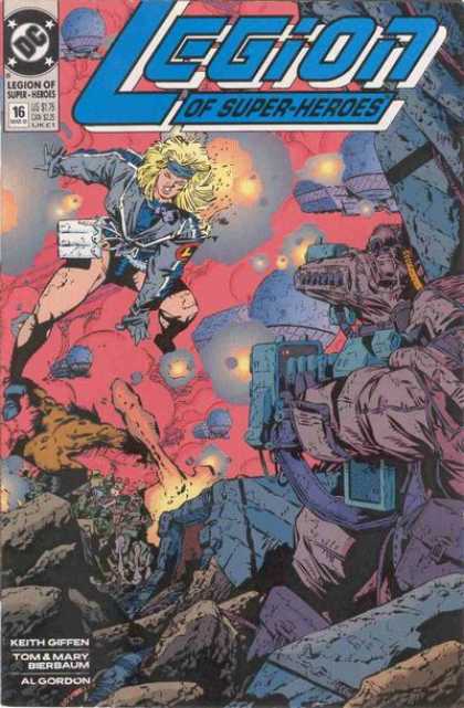 Legion of Super-Heroes (1989) 16 - Shooting - Fight - Explosion - Rocks - Blonde - Keith Giffen