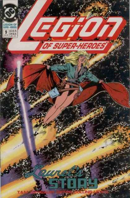 Legion of Super-Heroes (1989) 9 - Laurels Story - Flying - Comets - Outer Space - Red Skirt-cape - Keith Giffen