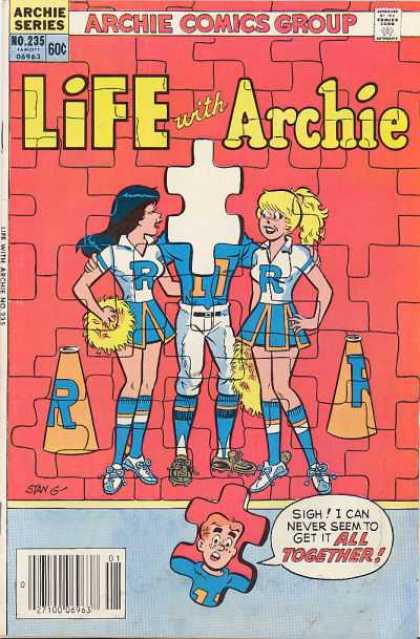 Betty - Veronica - Cheerleaders - Football Player - Hug - Stan Goldberg Life With Archie 235 - Betty - Veronica - Cheerleaders - Football Player - Hug - Stan Goldberg
