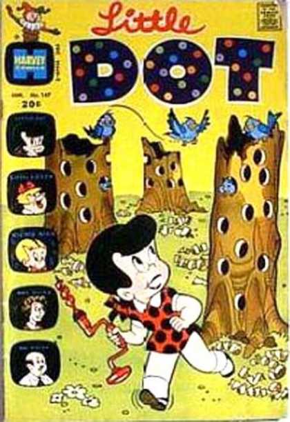 Little Dot 147 - Harvey Comics - Blue Bird - Tree Trunk - Drill - Black Polka Dots