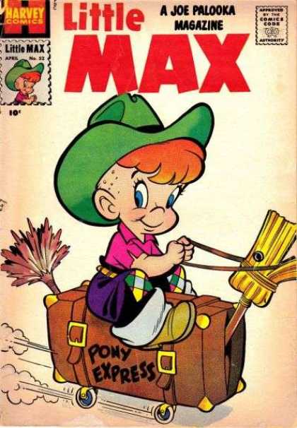Little Max Comics 52 - Joe Palooka Magazine - Little Boy Riding A Suit Case - Broom For Head And Duster For Tail - Boy In Green Cowboy Hat - Playing Horse