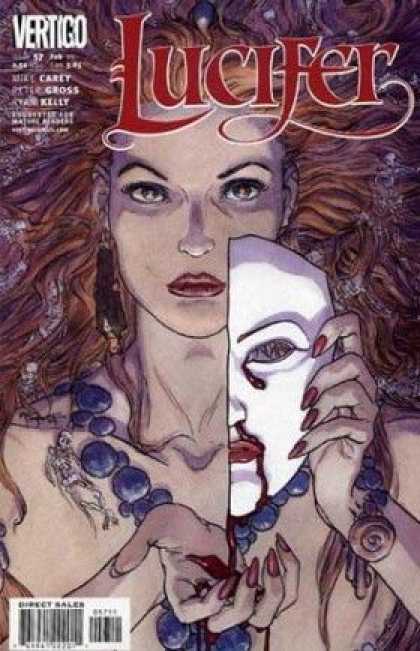 Lucifer 57 - Vertigo - Bloody Half-face Mask - Purple Necklace - Flowing Red Hair - Skeletons - Michael Kaluta