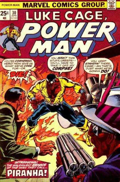 Luke Cage: Power Man 30 - Fire - Cornered - Piranha - Weapons - Yellow Costume