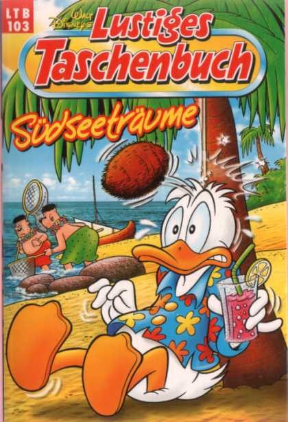Donald Duck - Coconut Hitting Donald In The Head - Glass Of Pink Punch - Islanders In Grass Skirts - Sandy Beach Lustiges Taschenbuch Neuauflage 103 - Donald Duck - Coconut Hitting Donald In The Head - Glass Of Pink Punch - Islanders In Grass Skirts - Sandy Beach