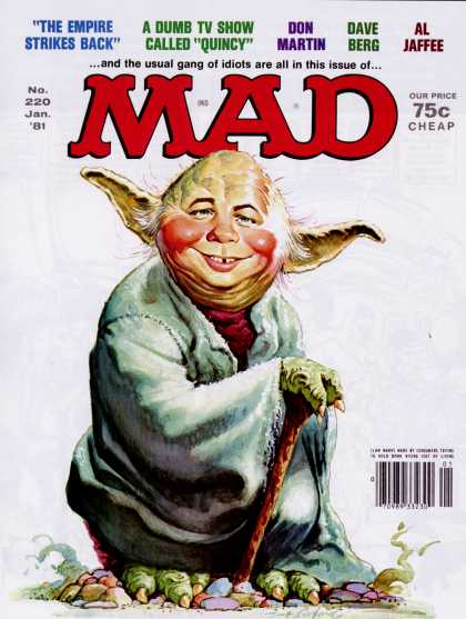 Mad Star Wars Covers - Mad #220 (Jan. 1981) - The Empire Strikes Back - A Dumb Tv Show Called Quincy - Don Martin - Al Jaffee - The Usual Ganh Of Idiots Are All In This Issue