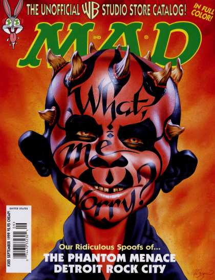 Mad Star Wars Covers - Alfred E. Neuman as Darth Maul - Bugs Bunny - Darth Maul - Phantom Menace - Detroid Rock City - What Me Worry
