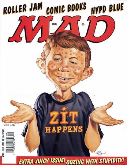 Mad 382 - Roller Jam - Nypd Blue - Zit Happens - Tee Shirt - Stupidity - Mark Stutzman