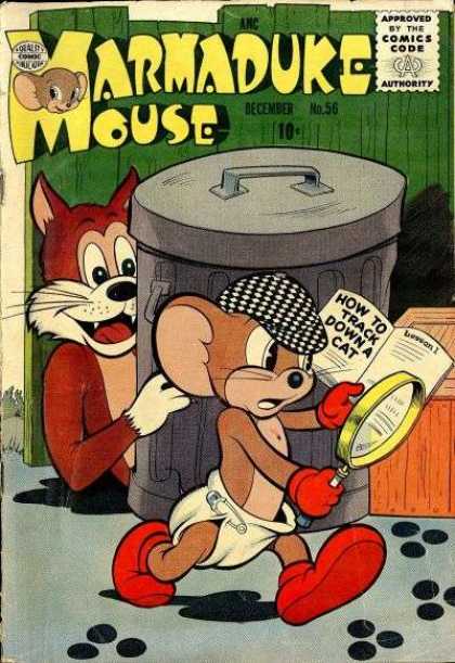 Marmaduke Mouse 56 - Cat - Footprints - Garbage Can - Book - Magnifying Glass