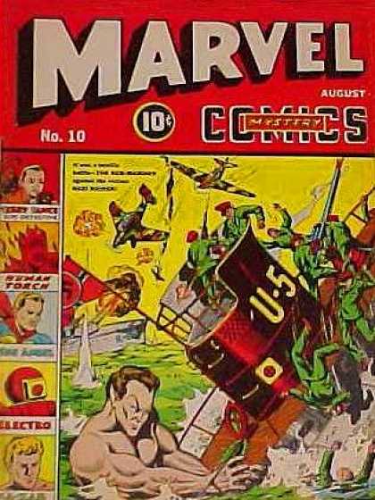 Marvel Comics 10 - August - Human Torch - Electro - Submarine - Plae