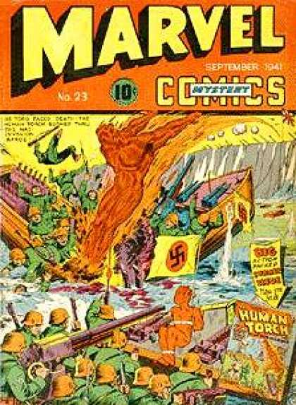 Marvel Comics 23 - Mystery - Human Torch - Superhero - Boat - Soldiers