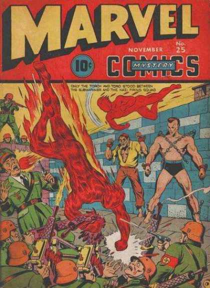 10 Cents - November - Flames - Military - Guns Marvel Mystery Comics 25 - 10 Cents - November - Flames - Military - Guns