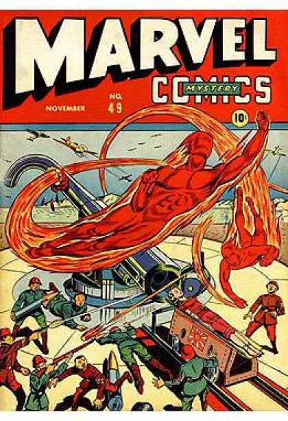 Airplane - Bullets - Helmet - Fire - Gun Marvel Mystery Comics 49 - Airplane - Bullets - Helmet - Fire - Gun