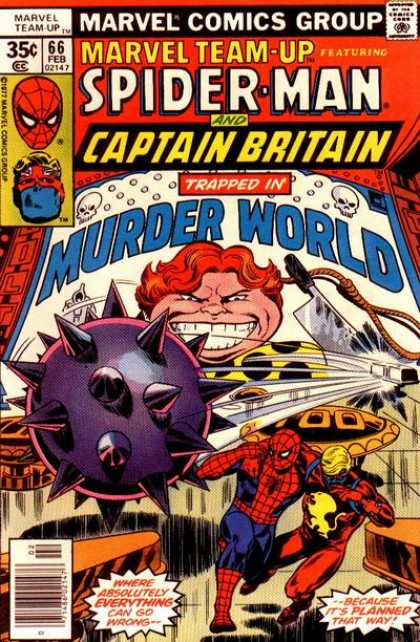 Marvel Team-Up 66 - Spider Man - Captian Britain - Skull - Trapped - Spikes - John Byrne