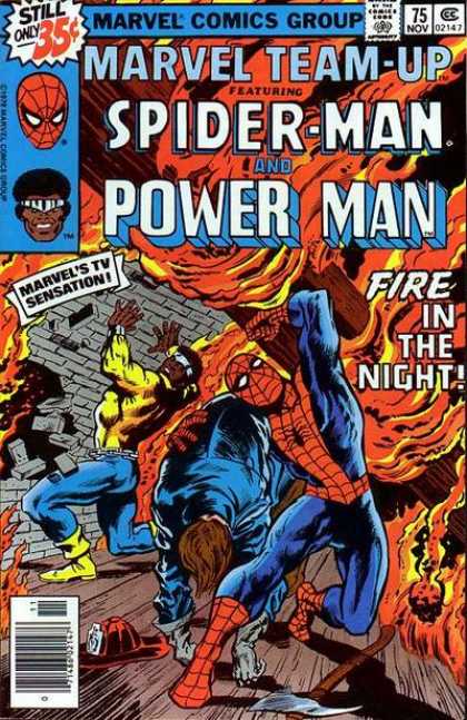 Marvel Team-Up 75 - Spider-man - Power Man - Fire - Night - Marvel