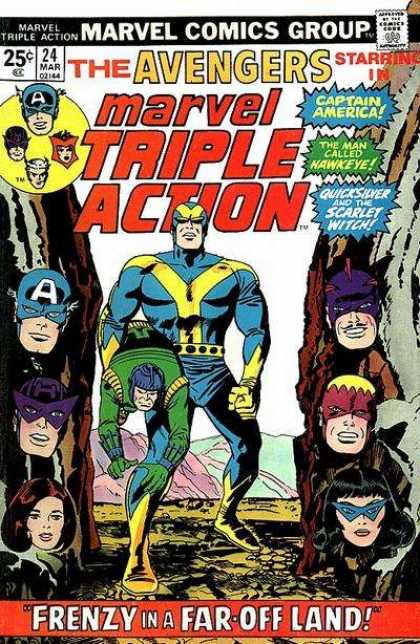 Marvel Triple Action 24 - Captain America - The Man Called Hawkeye - Quick Silver And The Scarlet Witch - Frenzy In A Far-off Land - The Avengers - Jack Kirby