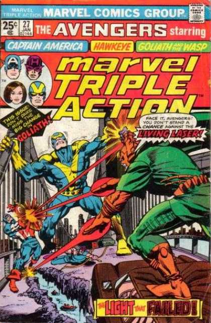 Marvel Triple Action 27 - Comics Code - Captain America - Hawkeye - Gouath And The Wasp - Living Laser