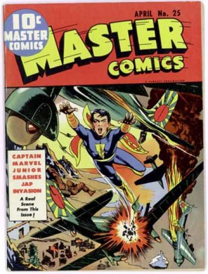 Master Comics 25 - Captain Marvel Junior - World War Ii - Japanese Invasion - Fighter Planes - Juvenile Heroes