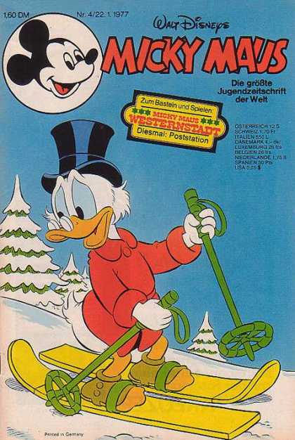 Micky Maus 1101 - German - Scrooge Mcduck - Skiing - Top Hat - Evergreen Trees