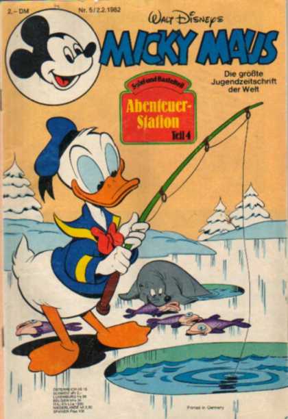 Micky Maus 1336 - Walt Disney - Donald Duck - Seal - Fishing Pole - Snow