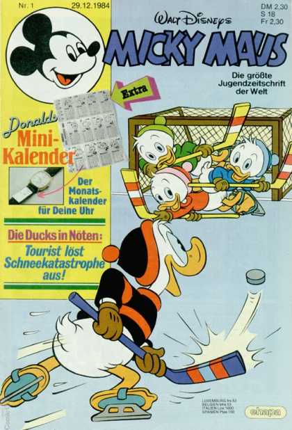 Micky Maus 1488 - All At The Goal - Watch Calendar - Green Arrow - Blue Ice - Returning The Puck