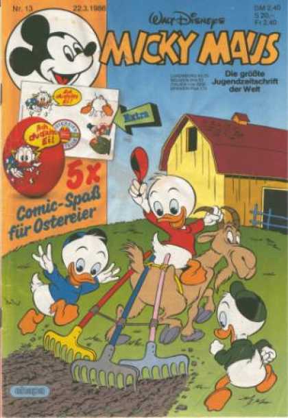 Micky Maus 1508 - Walt Disney - Yellow Barn - Goat Plowing With Rakes - Huey Duey And Louie - German Language