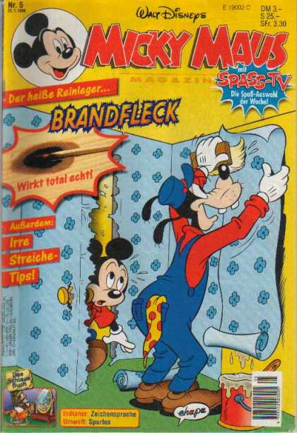 Micky Maus 1951 - Walt Disney - Brandfleck - Goofy - Blue Wallpaper - Red Shirt