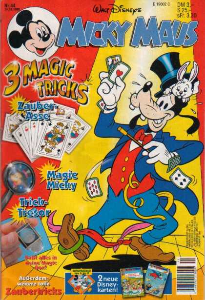 Micky Maus 1990 - Rabbit - Cards - 3 Magic Tricks - Mouse - Dog