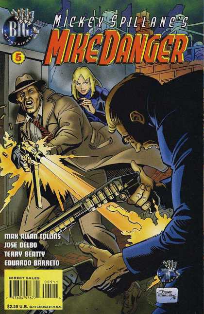 Mike Danger 5 - Guns - Blonde Girl - Trench Coat - Brick Building - Stripped Tie