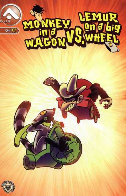 Monkey in a Wagon 1 - Monkey In A Wagon - Lemur On A Big Wheel - Cowboy Hat - Red Wagon - Green Big Wheel